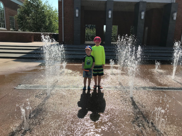 kids at brock commons fountains