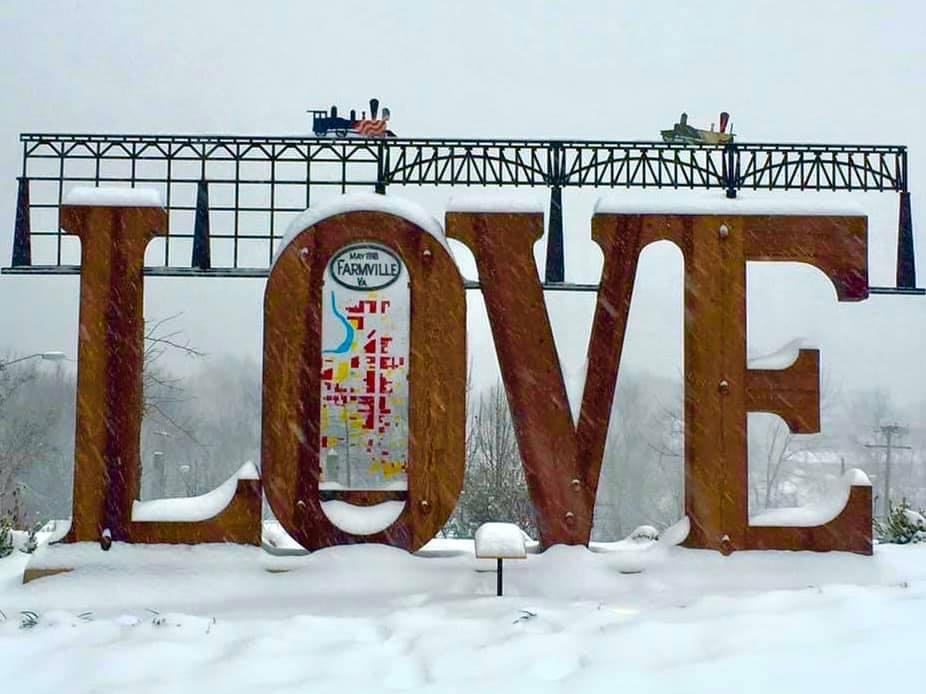 LOVE Sign covered in snow